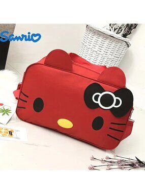 Hello Kitty Red Duffle Travel Bag Kawaii Sanrio Weekender Tote Large Lightweight